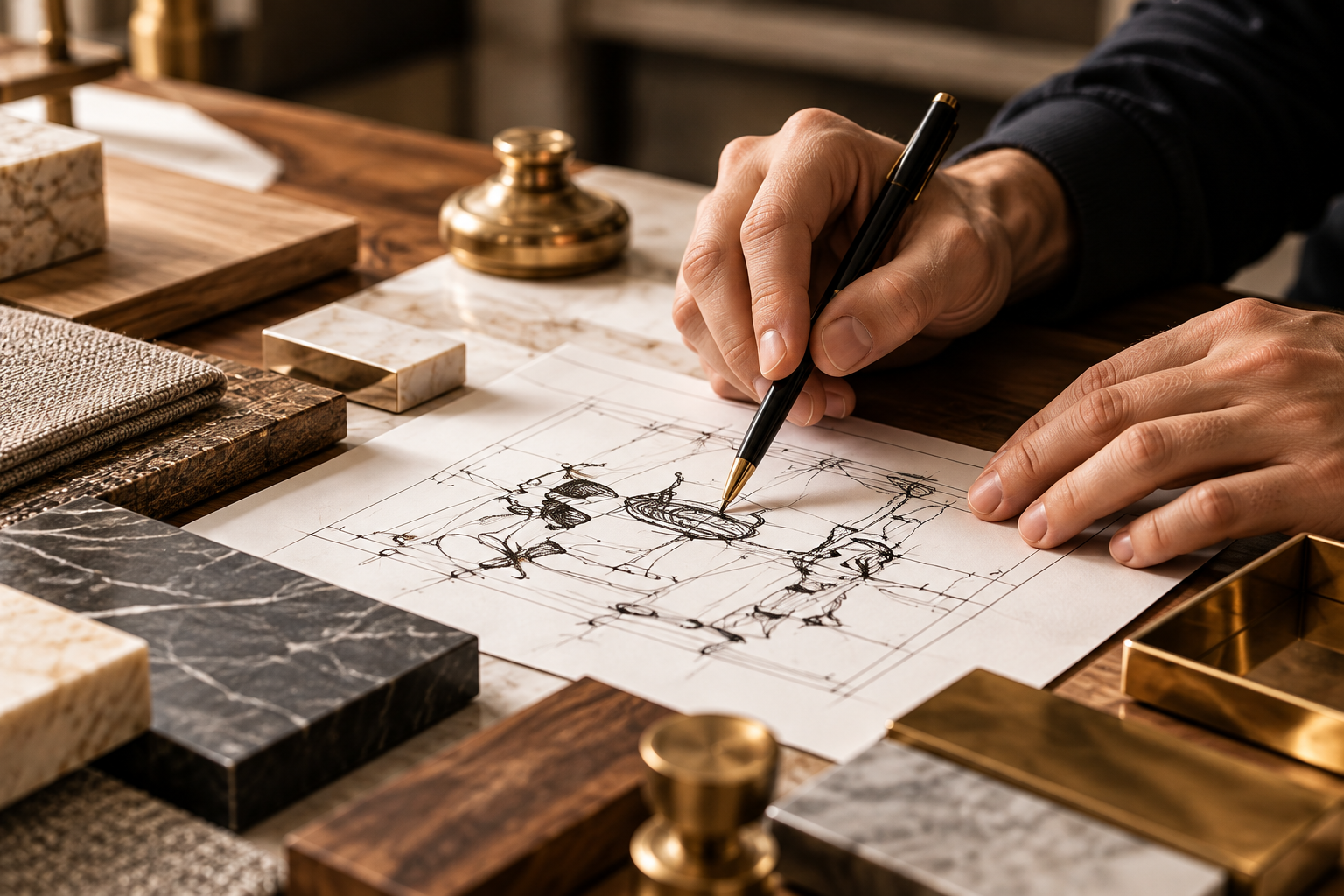 Designer reviewing and refining a bespoke concept drawing