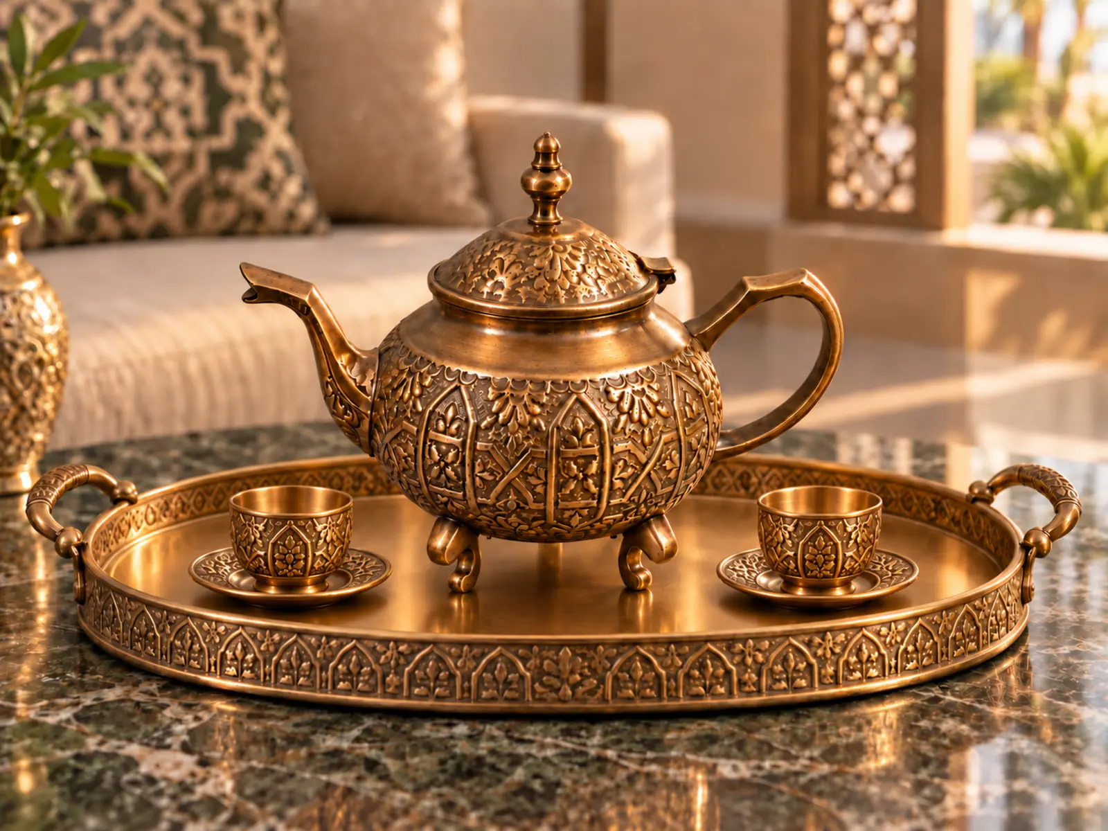 Bespoke decorative brass tea set