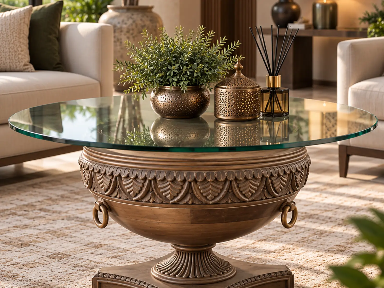 Lotus Carved Coffee Table