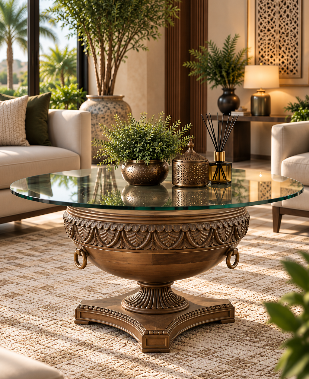 Lotus Carved Coffee Table